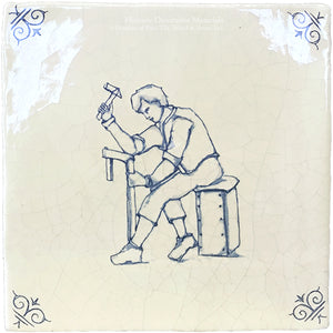 Delft tiles village life historic Dutch woodworker ceramic wall tile blue white