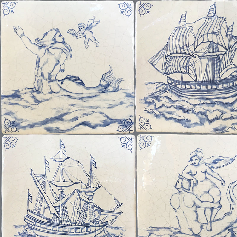 Delft Tile Blue & White Hand Painted Tiles | Historic Ship Motifs