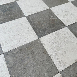 Historic English Limestone Checkerboard Flooring Inspired by Manor Houses