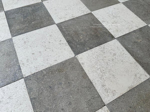 Antique Limestone Checkerboard Floor for English Country House Interiors