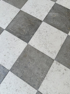 English Country House Limestone Flooring in Olde Chalk and English Sage