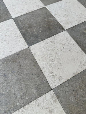 Historic Country Estate Limestone Flooring with Checkerboard Pattern