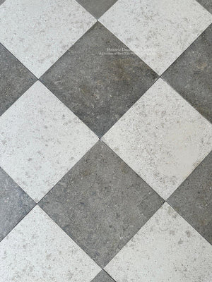 Checkerboard Limestone in Olde Chalk and English Sage Flooring for Historic Interiors