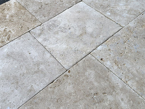 French limestone kitchen flooring with hand-finished antique surface