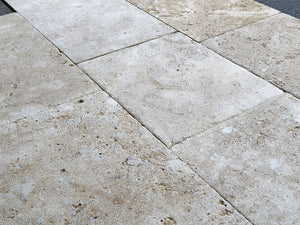 French limestone flooring | antiqued centuries-old aesthetic inspired by Château de Germolles