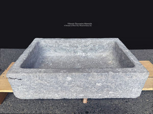 French Limestone Troughl Sink in French Ashlar Gray Antiqued Stone Basin