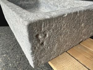 French Ashlar Gray Stone Trough Sink for Luxury Baths