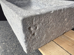French Ashlar Gray Stone Trough Sink for Luxury Baths