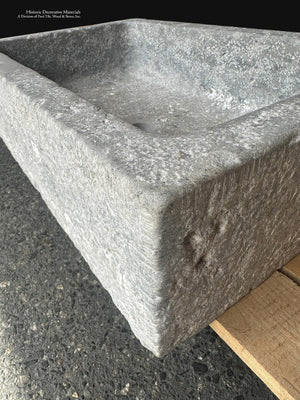 Antiqued Limestone Vessel Basin with Fossil Movement and Patina