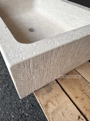 French Limestone Architectural Sink with Mineral Patina