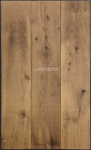 Antiqued French oak flooring with warm patina for a grand foyer