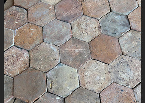 Antique French terra cotta flooring with warm Alsatian patina