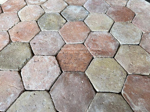 Antique French terra cotta floor tiles reclaimed from historic farmhouses
