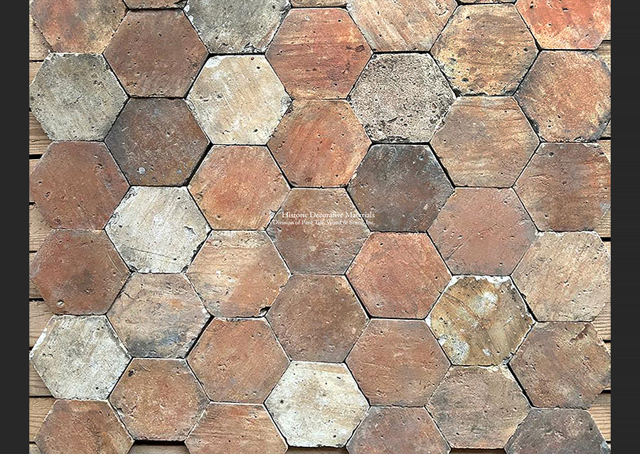 French Reclaimed Terra Cotta Tile Hexagons can showcase a variety of colors for a beautiful kitchen floor.