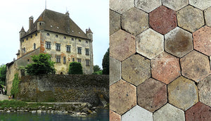 Yvoire-Haute-Savoie French Reclaimed Terra Cotta Tile Hexagons - 14th Century Yvoire Castle along the shores of the French side of Lake Geneva where the colors of the clay mirror it's structure.