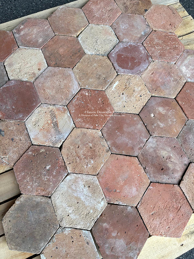 Veules-les-Roses French Reclaimed Terra Cotta Tile Hexagons