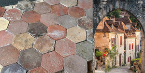 Saint-Cirq-Lapopie French Reclaimed Terra Cotta Tile Hexagon - Located on a cliff 300 feet above the Lot River, it is considered one of the most beautiful villages in France.