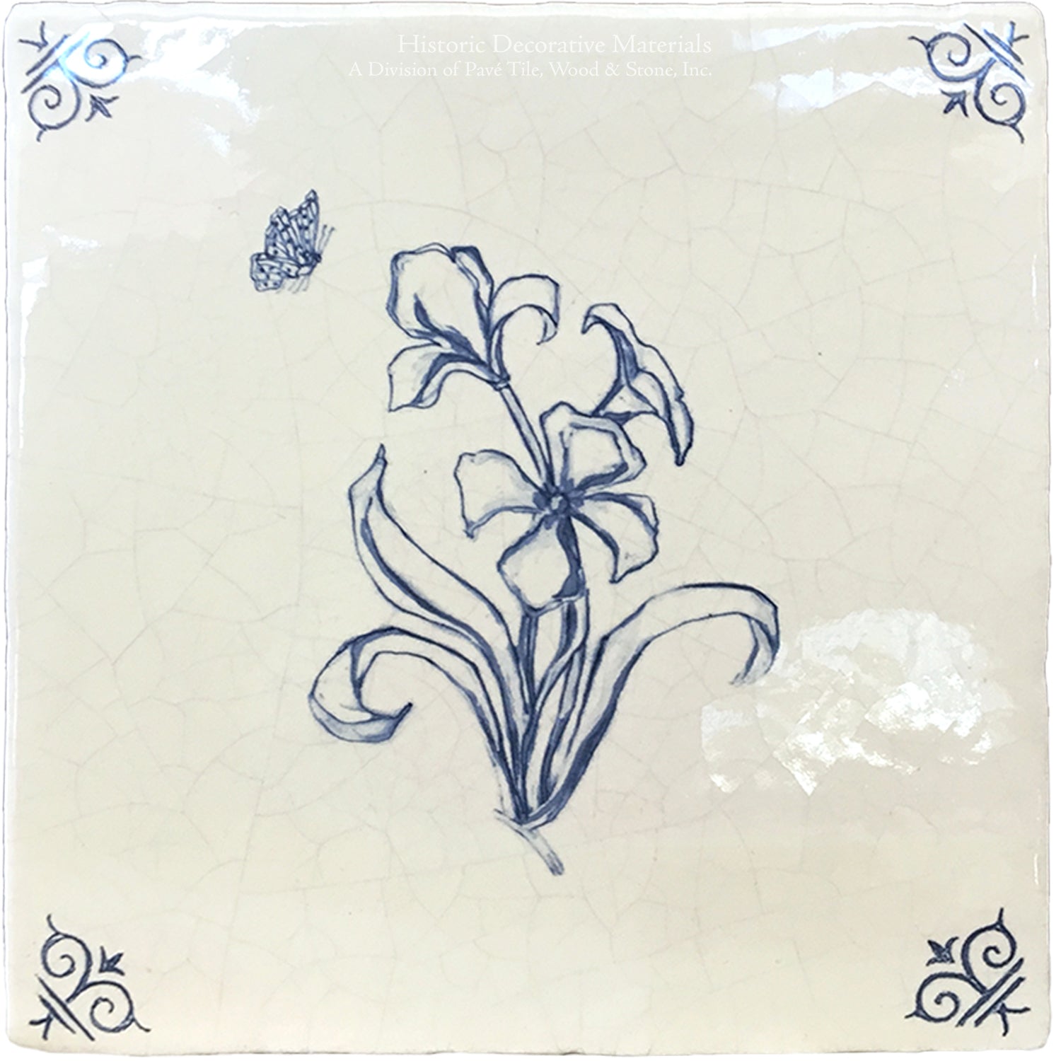Delft tiles hand-painted with historically accurate Delft lily motifs