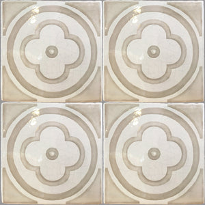 Glazed ceramic decorative wall tile with hand-painted French encaustic design.