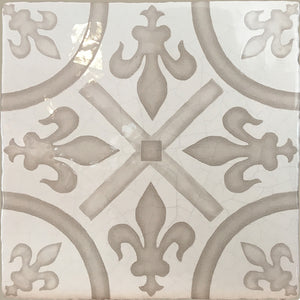 Hand painted encaustic fleur de lys wall tiles for powder room interior