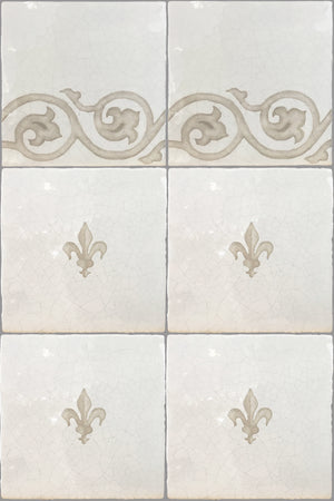 Hand painted French encaustic tile fleur-de-lys pattern for architectural interiors