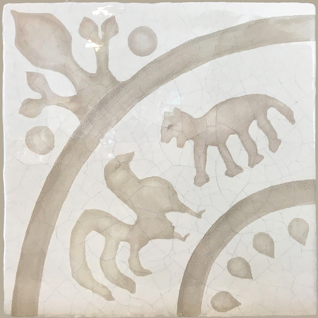 Hand painted French tile for luxury powder room walls