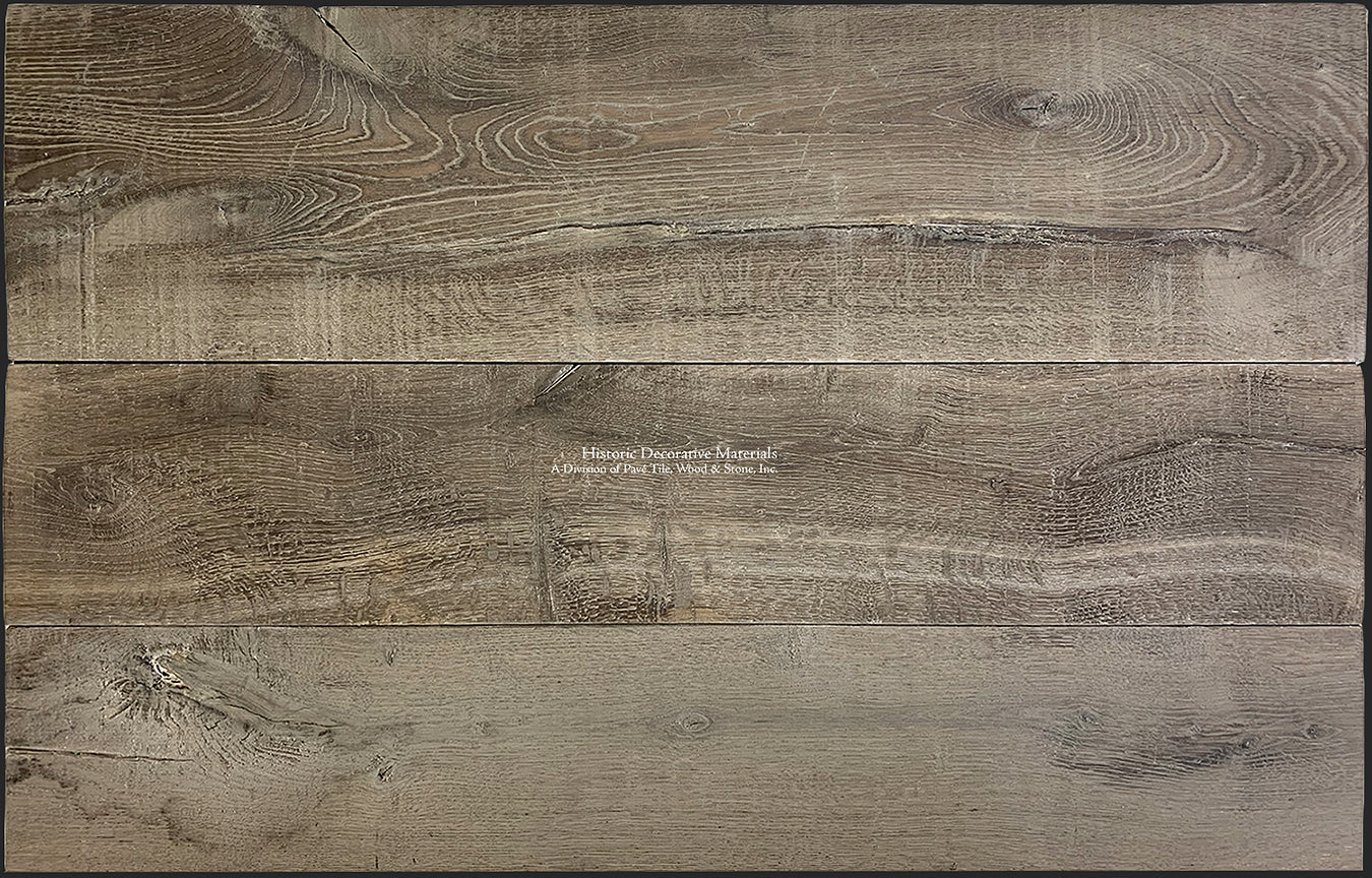The handsome quietness of an antiqued French oak floor exudes an historic ambiance.