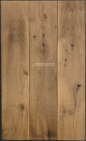 Antiqued wide-plank French oak flooring from the Olde Oak Collection called Nottingham is perfection.