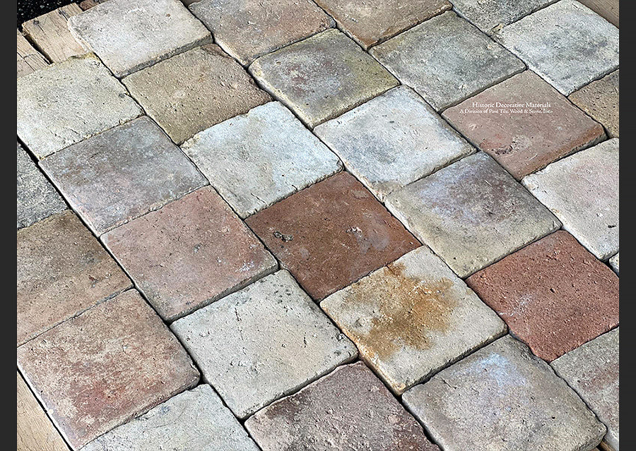 These French reclaimed terra cotta tile cobblestones were salvaged from a medieval walled town northeastern France.