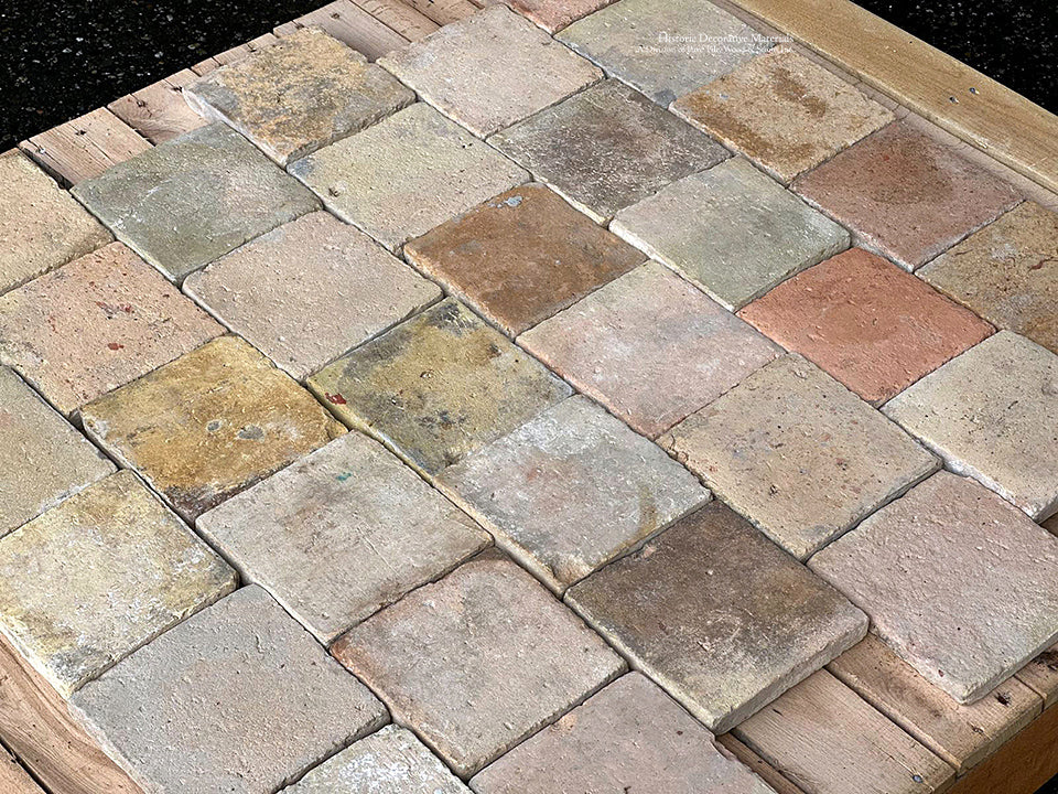 The soft pastel color palette of our antique French terra cotta tile cobblestones are an interior designer's dream palette.