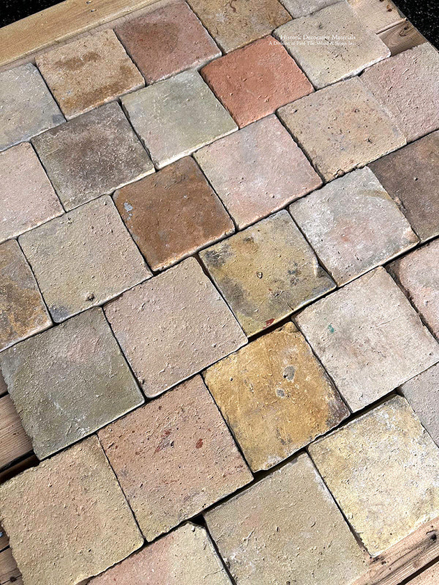 From celadon to rose and gold, these antique French reclaimed terra cotta tile cobblestones will elevate a farmhouse kitchen.