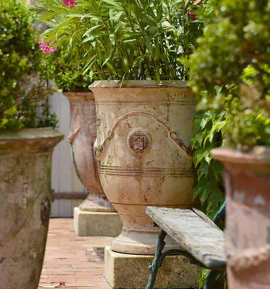 Original Anduze Poterie de la Madeleine Glazed French Terra Cotta Vases - Patine Ancienne