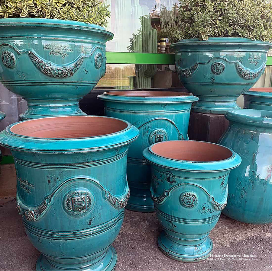 Original Anduze Poterie de la Madeleine Glazed French Terra Cotta Vases - Patine Turquoise