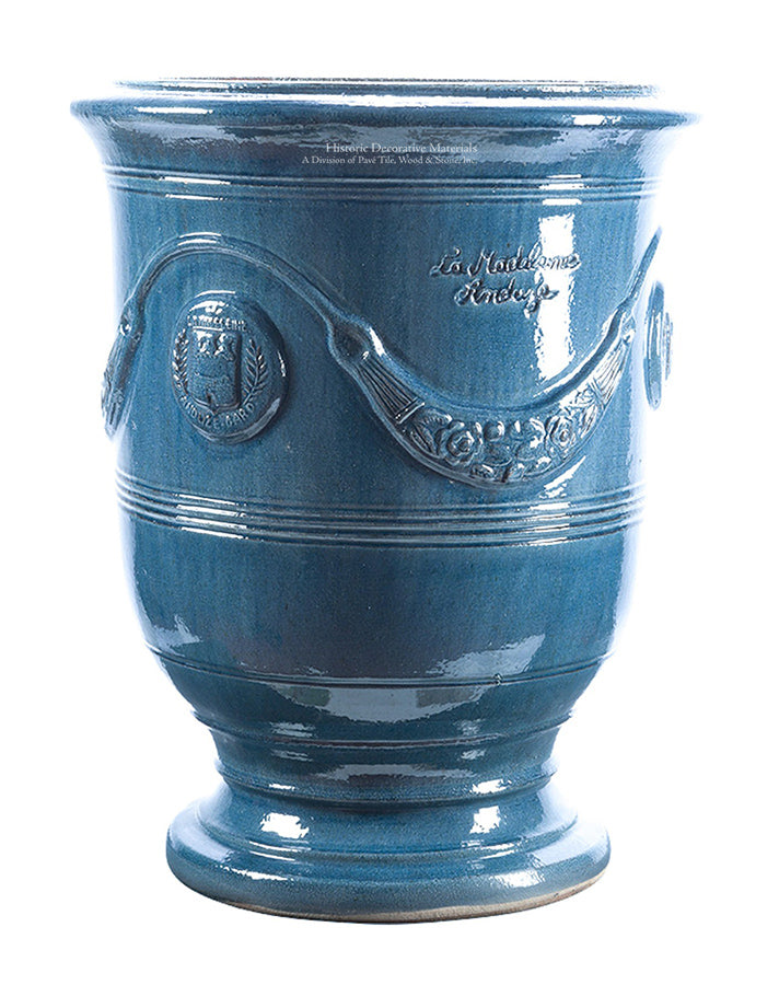 Original Anduze Poterie de la Madeleine Glazed French Terra Cotta Vases - Tradition Bleu Lavande