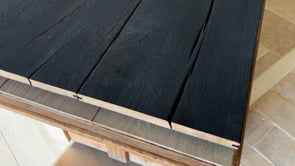 Black French oak flooring with antiqued charcoal patina