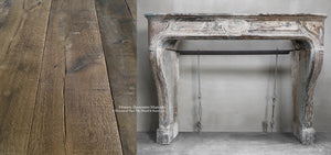 18th Century Louis XIV French Limestone Fireplace Mantel + Kings of France Cast Iron Mahogany French Oak Flooring