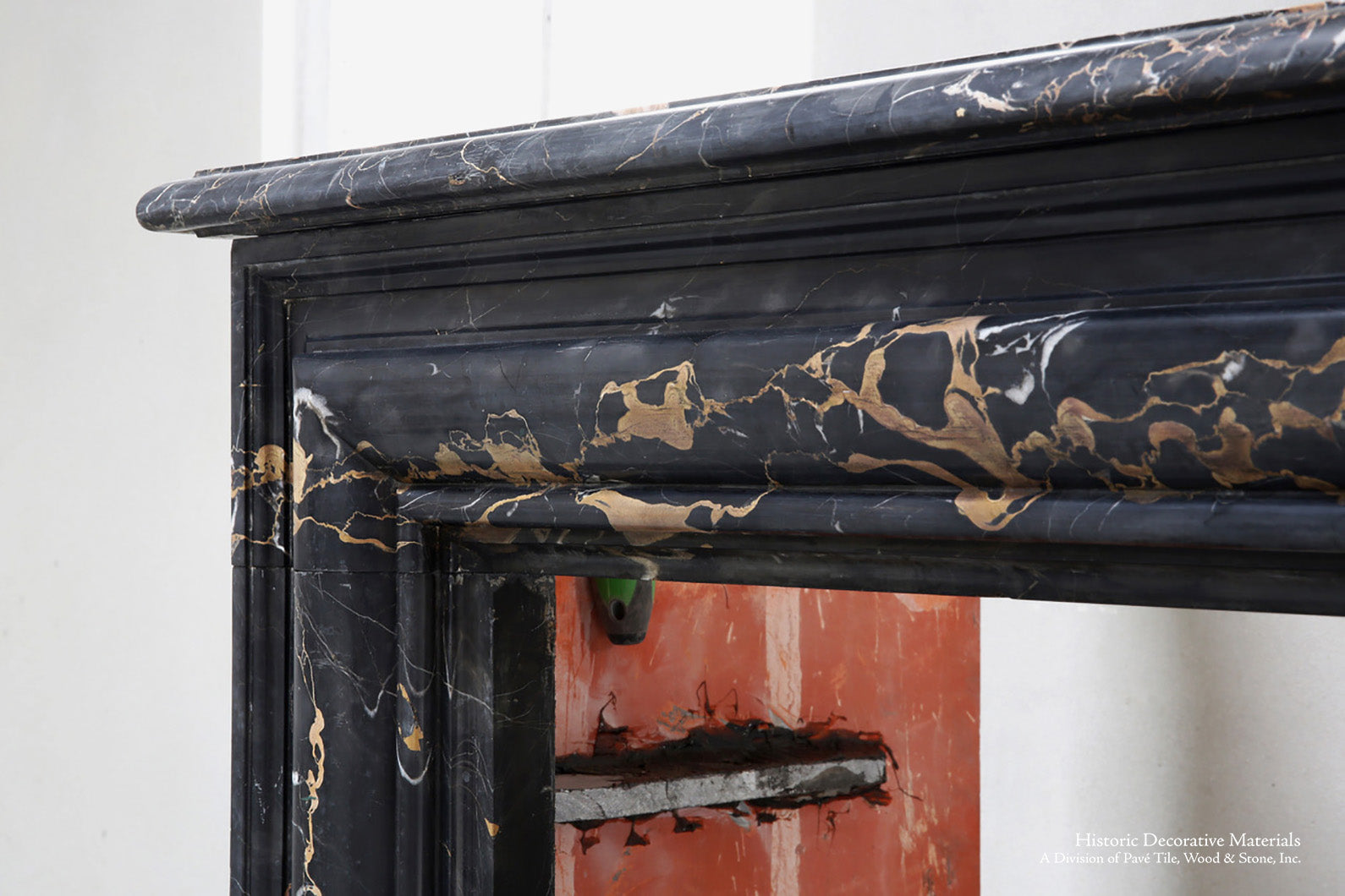 19th Century French Boudain Style Fireplace Mantel in Portoro Marble 