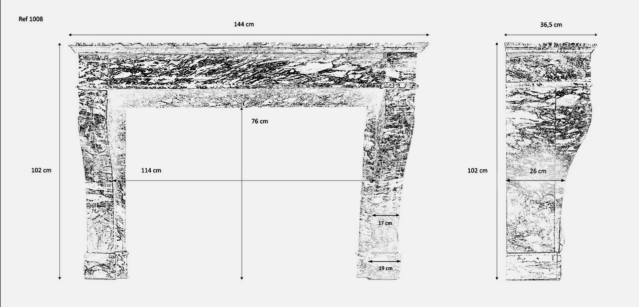 La Maison Française Antique French Stone Fireplace Mantel - Mantel Pavé 110