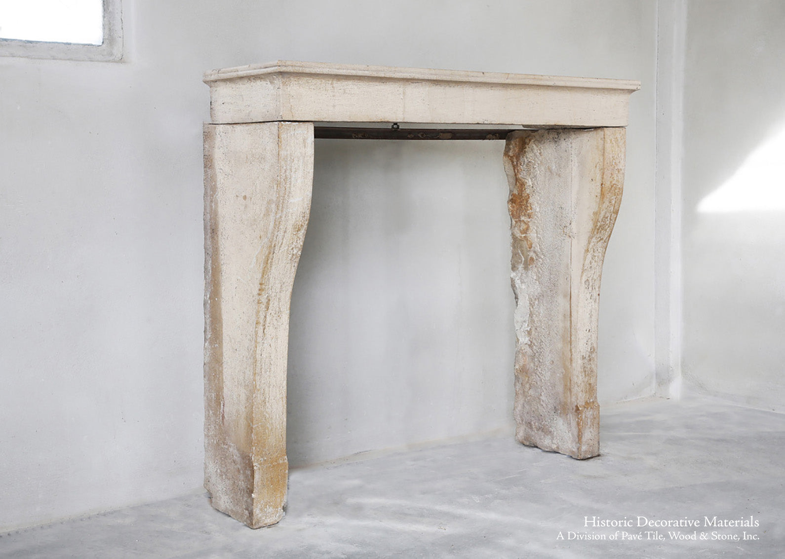 19th Century French Limestone Campagnarde Style Fireplace Mantel