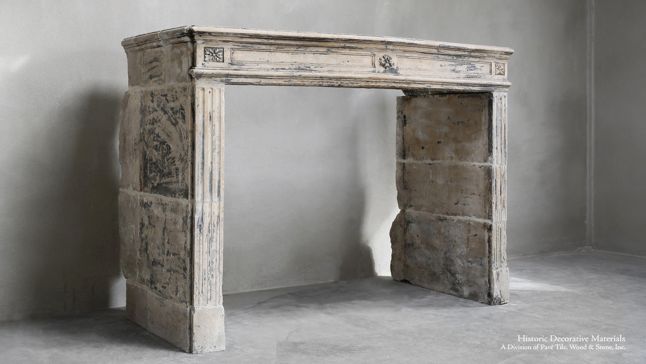 19th Century French Limestone Louis XIV Fireplace Mantel