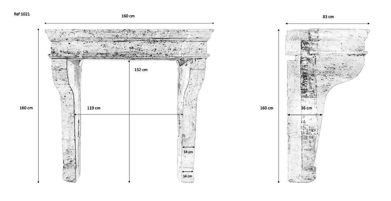 19th Century French Burgundy Limestone Fireplace Mantel Campagnarde Style