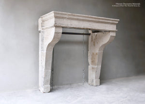 19th Century French Burgundy Limestone Fireplace Mantel Campagnarde Style