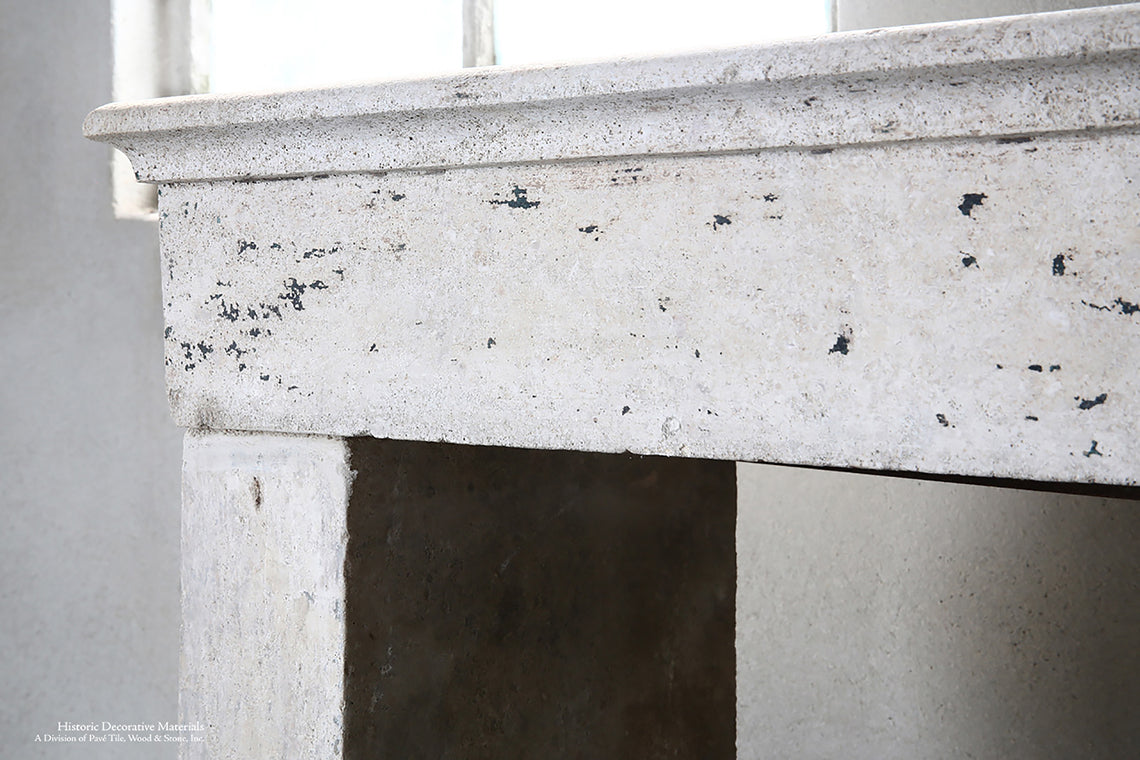 19th Century French Limestone Campagnarde Style Fireplace Mantel