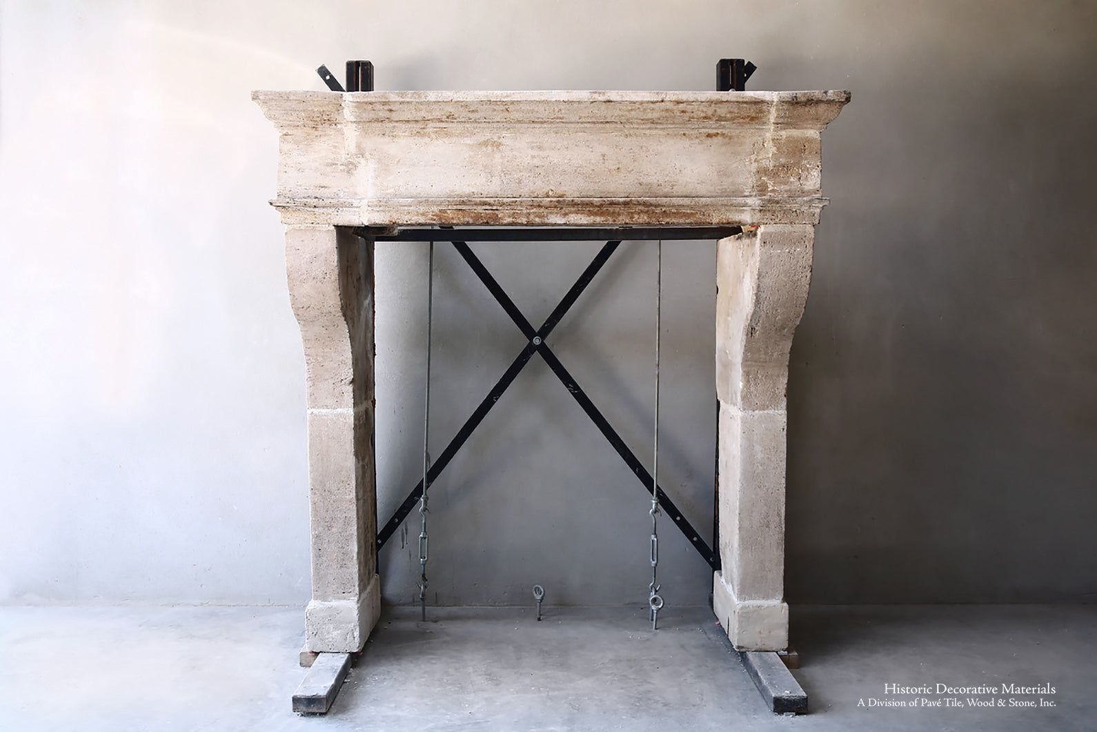 19th Century French Limestone Campagnarde Style Fireplace Mantel