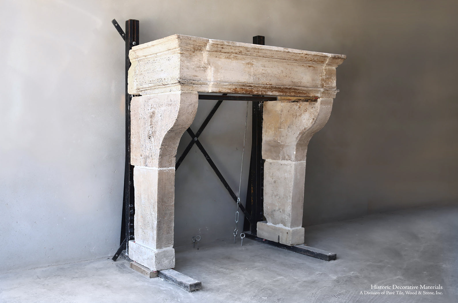 19th Century French Limestone Campagnarde Style Fireplace Mantel