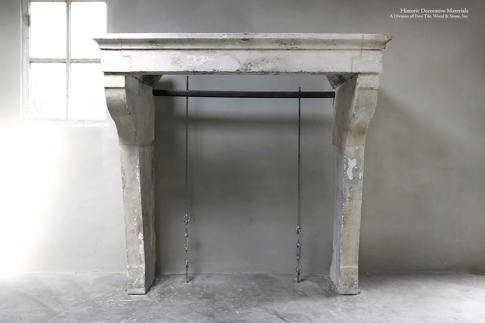 19th Century Bourgogne French Limestone Campagnarde Style Fireplace Mantel