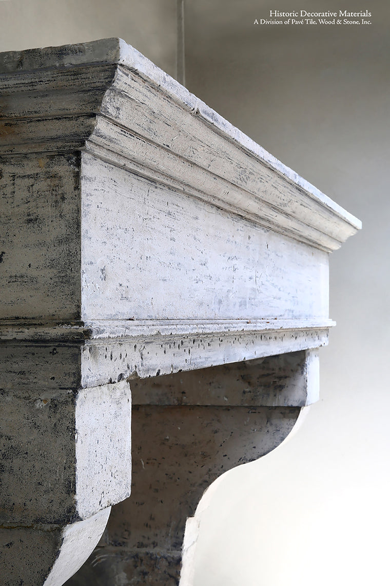 19th Century French Limestone Campagnarde Style Fireplace Mantel