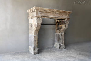 19th Century French Limestone Campagnarde Style Fireplace Mantel - Salvaged from a Castle