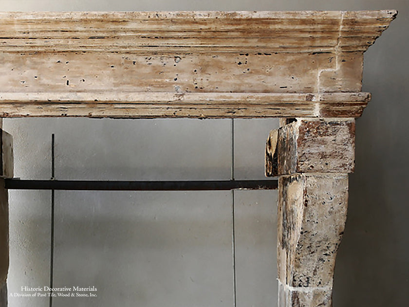 19th Century French Limestone Campagnarde Style Fireplace Mantel - Salvaged from a Castle