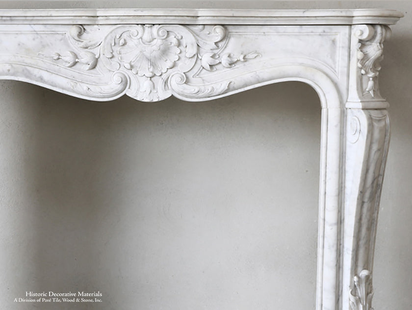 19th Century Louis XV Bianca Carrara Fireplace Mantel Salvaged from a Salon in Paris, France
